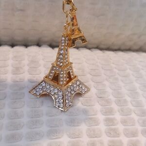New Clear Rhinestone Eiffel Tower Keyring Purse Charm